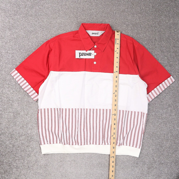VTG 80s 90s Award Deadstock Large Red White Striped Short Sleeve Collared Shirt - Picture 3 of 9